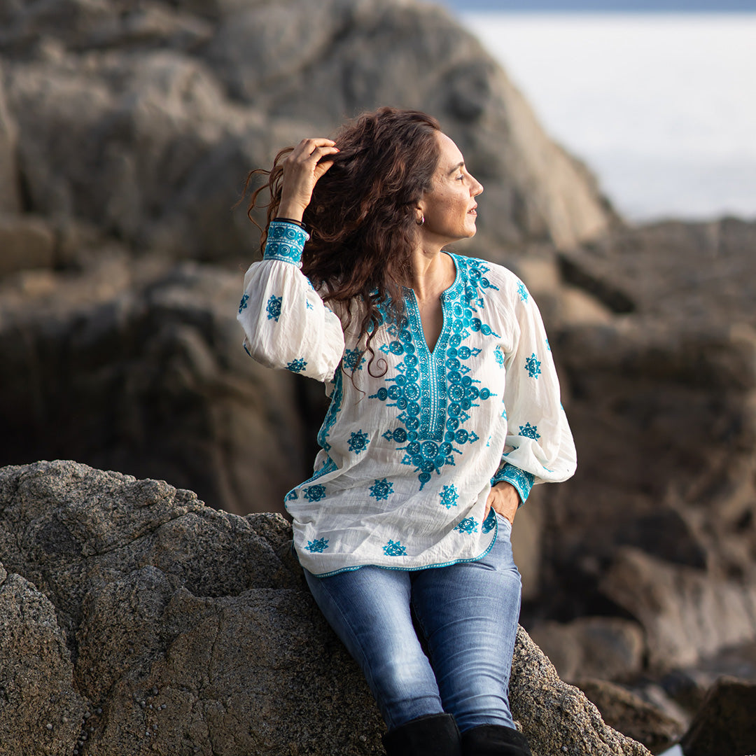 45R BADOU-R パッチワークチュニック ピンク シルク入り 45R BADOU-R