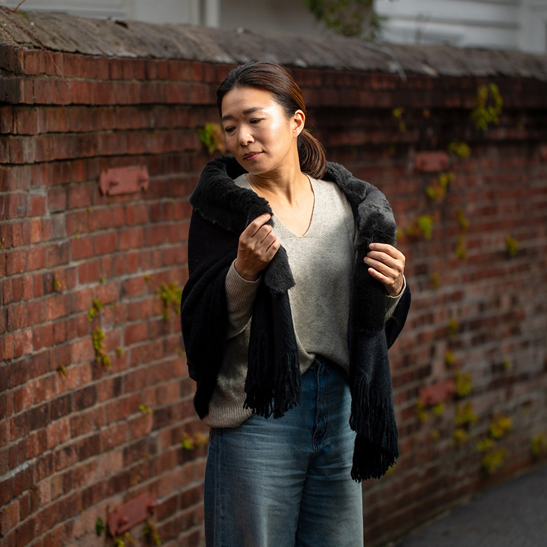 Faux Fur Wool Scarf