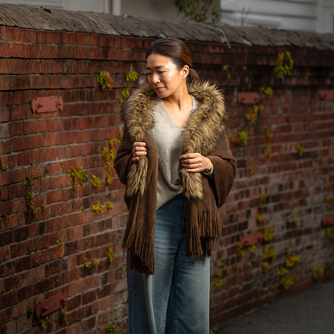 Faux Fur Wool Scarf