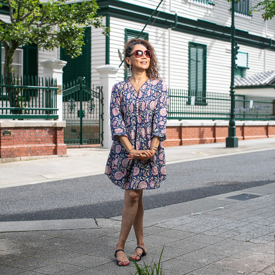 Bahaar Tunic Dress - Navy