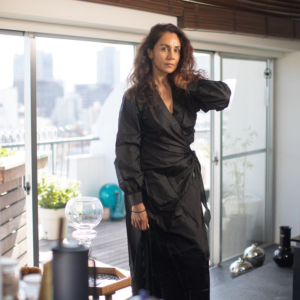 Nia Silk Wrap Dress - Black