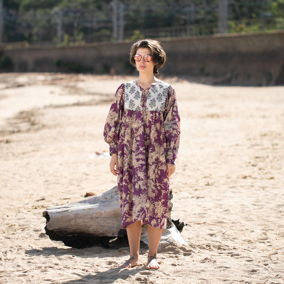 Block Print Dress (Purple)