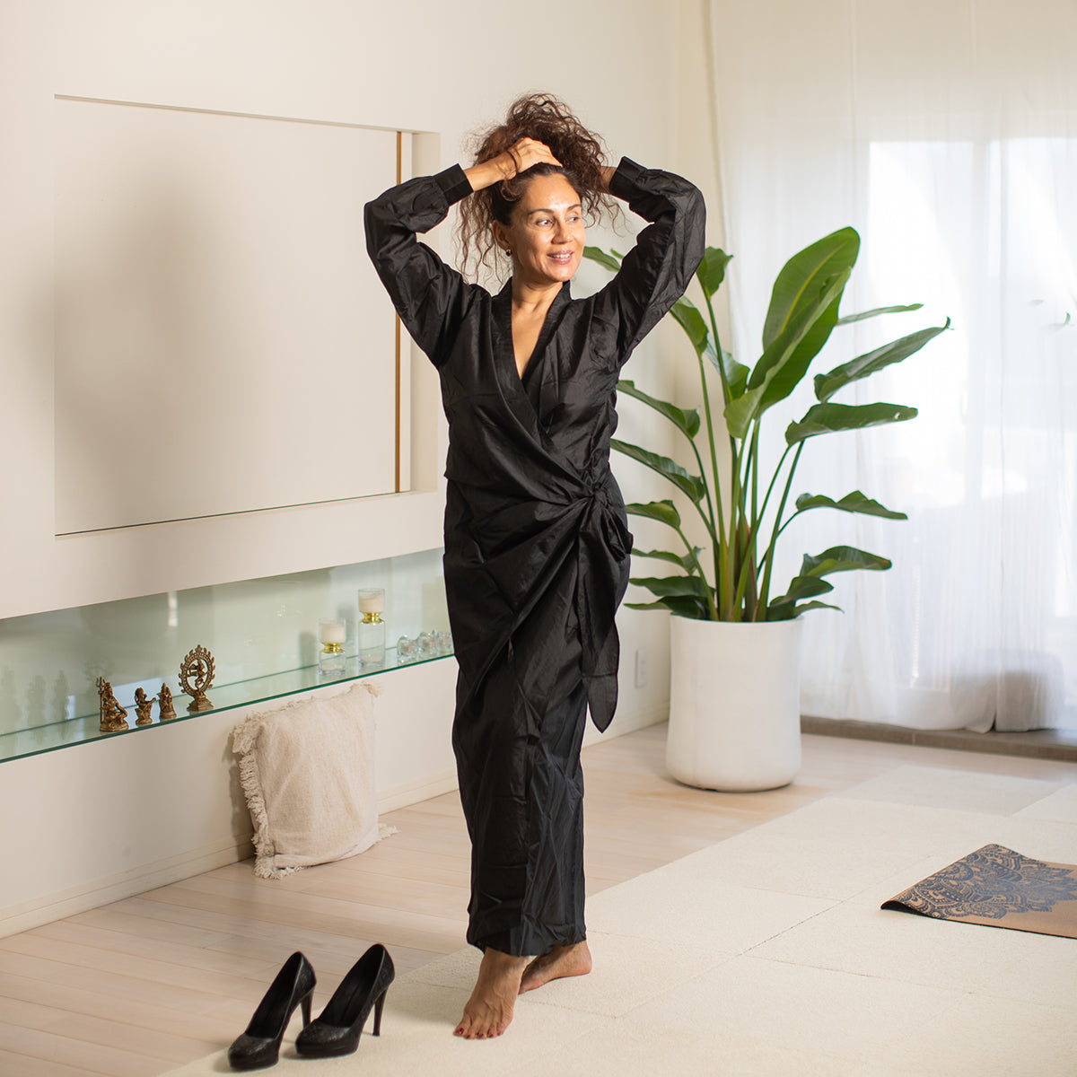 Nia Silk Wrap Dress - Black