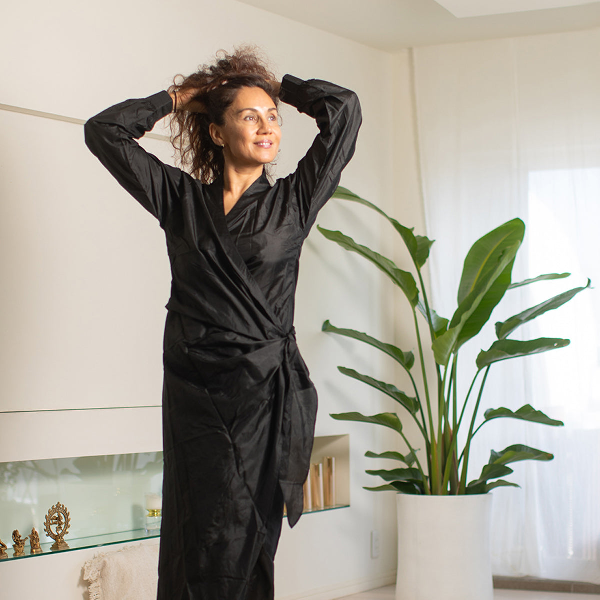 Nia Silk Wrap Dress - Black