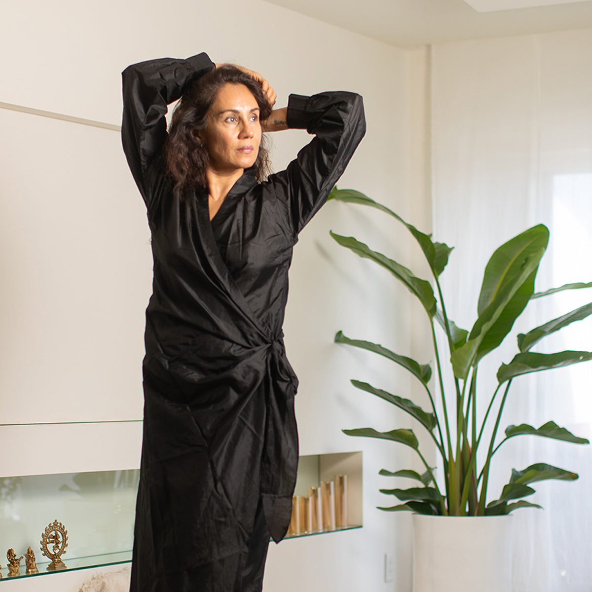 Nia Silk Wrap Dress - Black