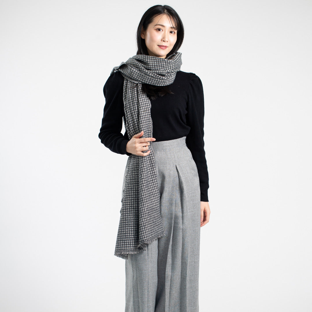 Indian Yak wool Scarf - Black and White Check