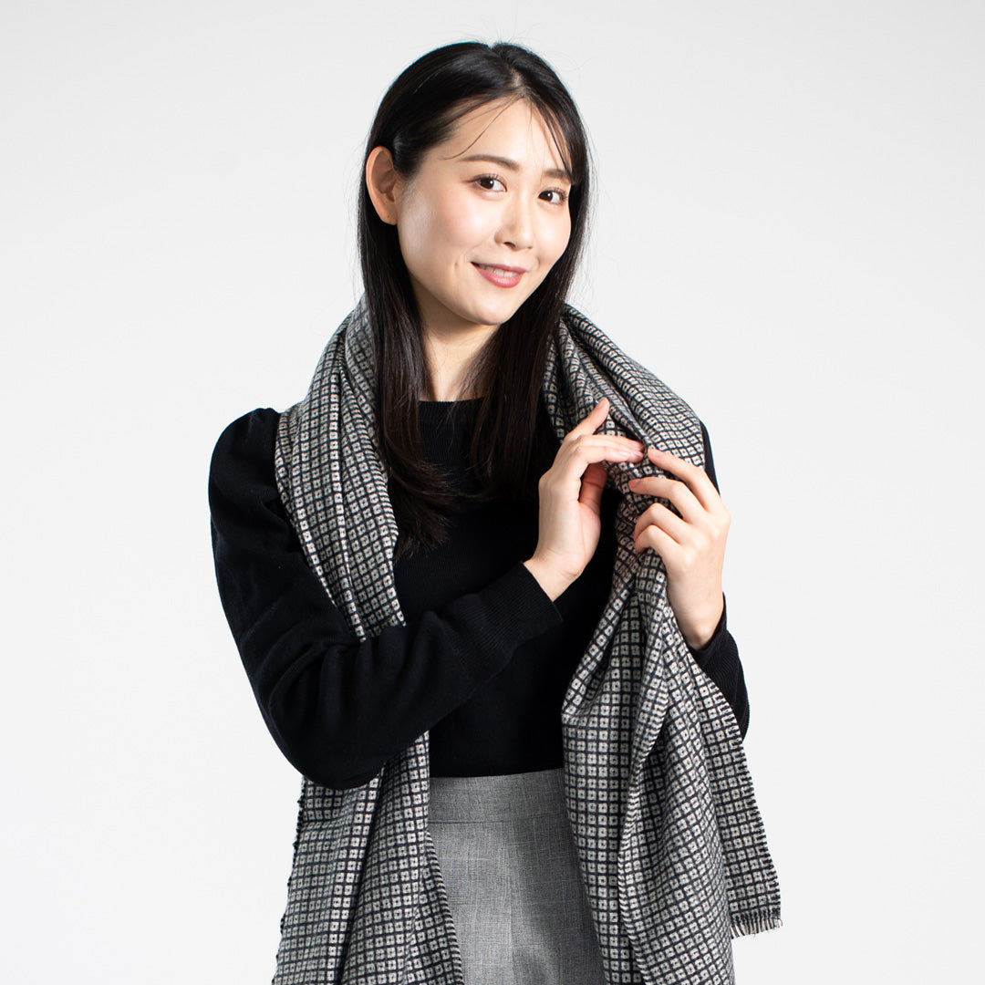 Indian Yak wool Scarf - Black and White Check