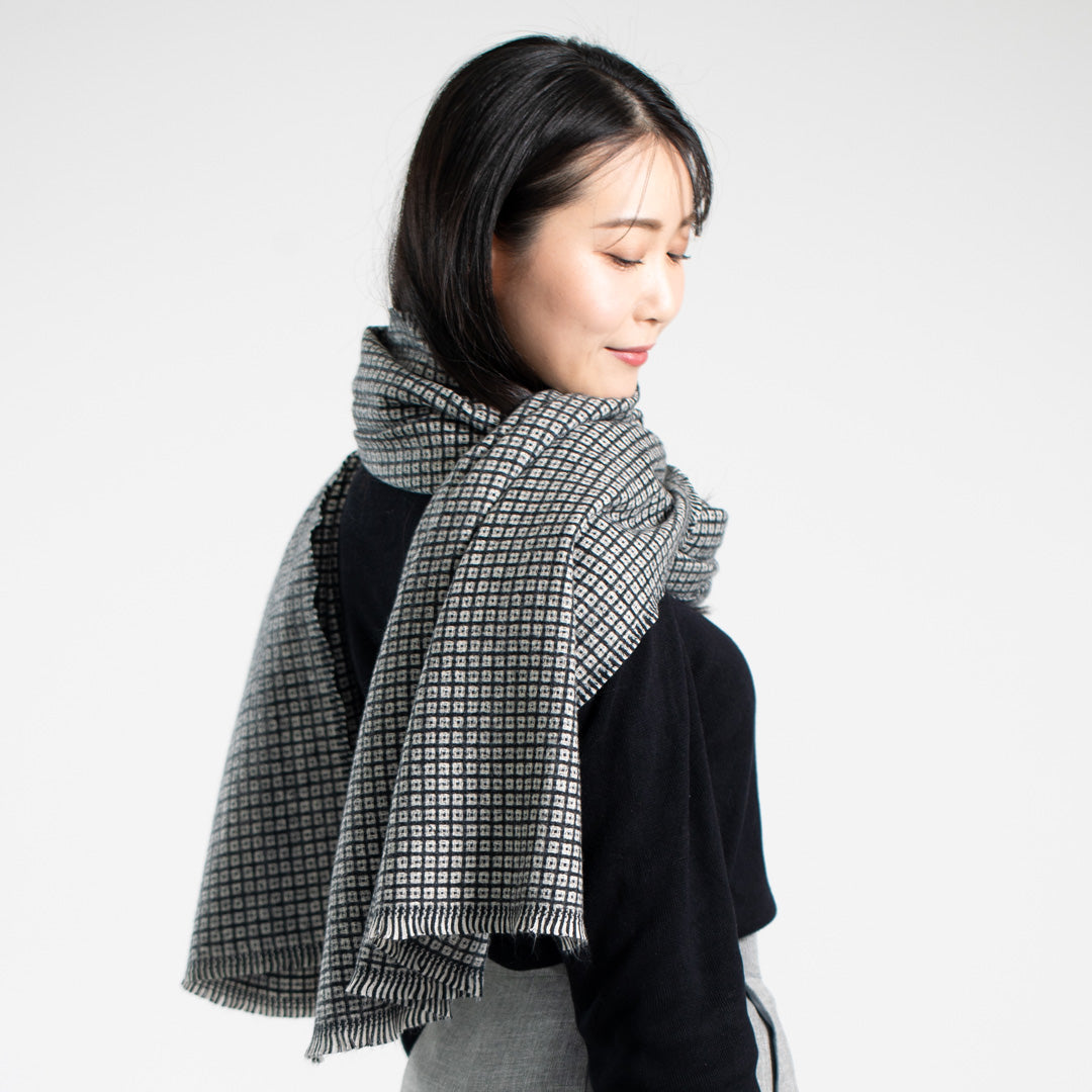 Indian Yak wool Scarf - Black and White Check