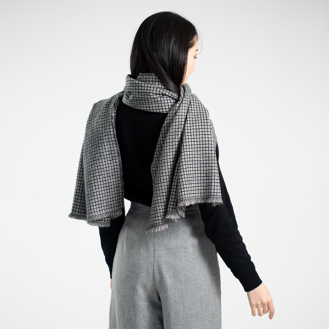 Indian Yak wool Scarf - Black and White Check