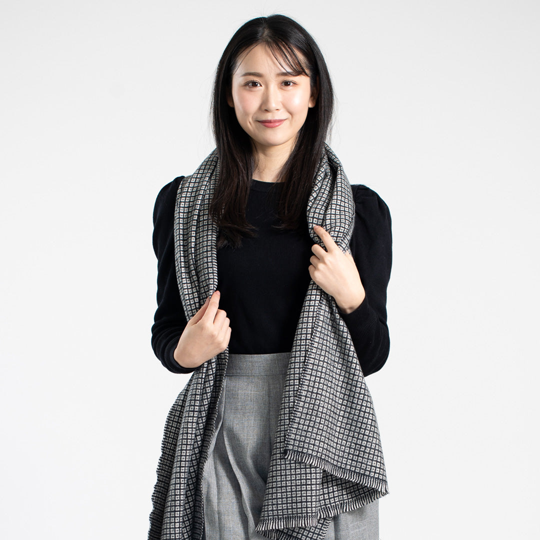 Indian Yak wool Scarf - Black and White Check