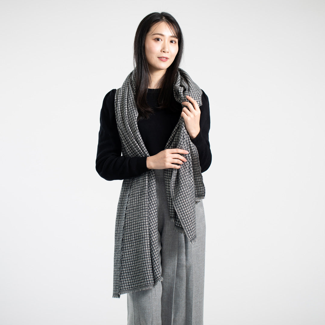 Indian Yak wool Scarf - Black and White Check