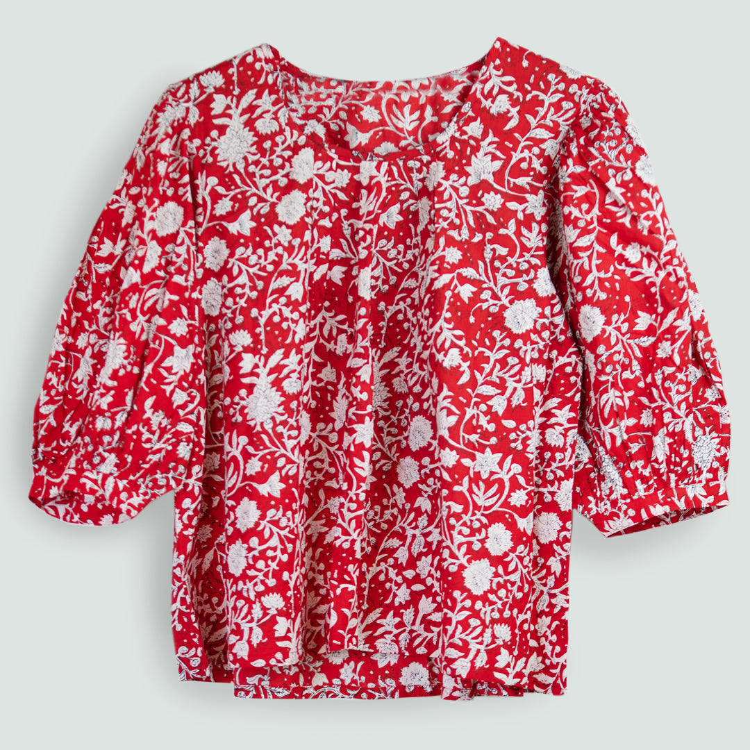 Botanical Cotton Blouse - Red