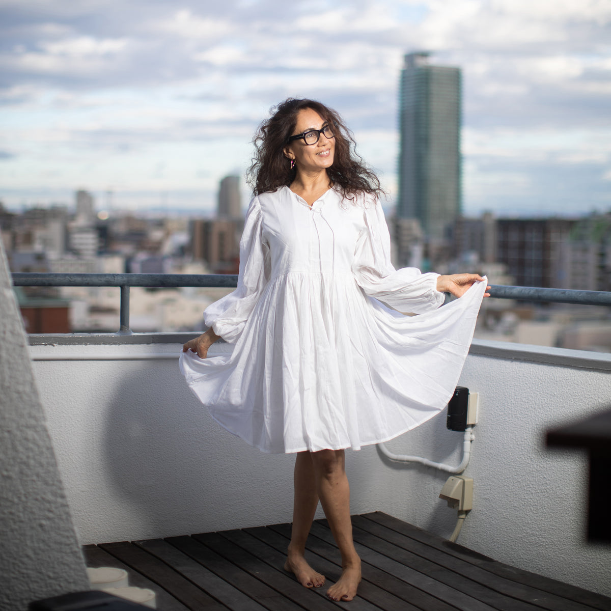 Cocoon Sleeve Dress (White)