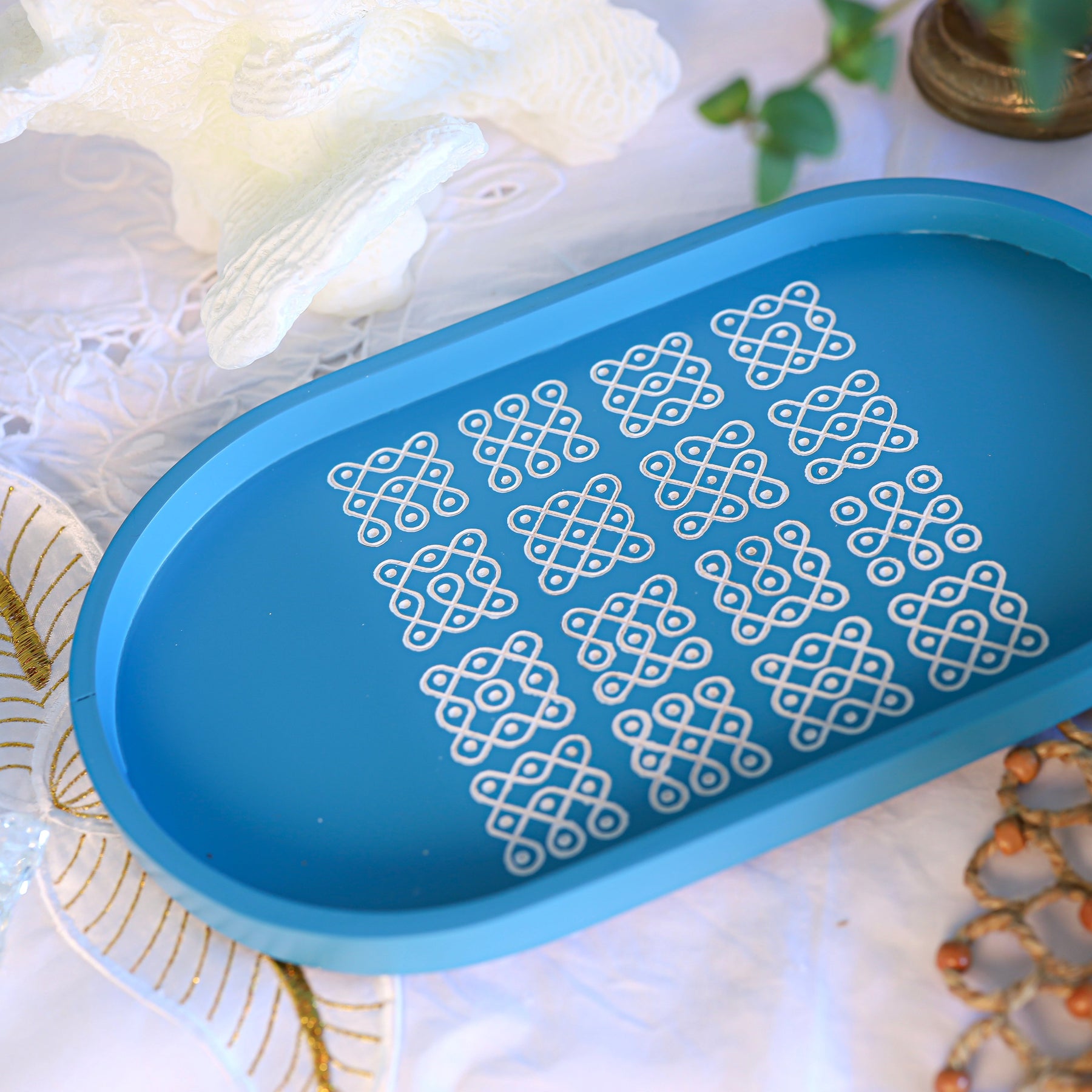 Rangoli Tray - Blue and Yellow