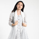 Pure cotton long dress &amp; stole petite pattern gray