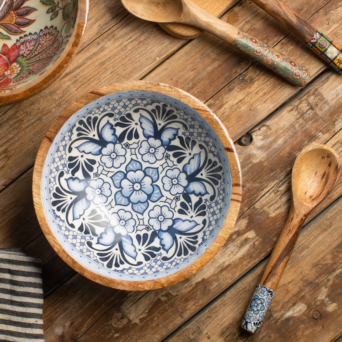 Wooden bowl with spoon (A)