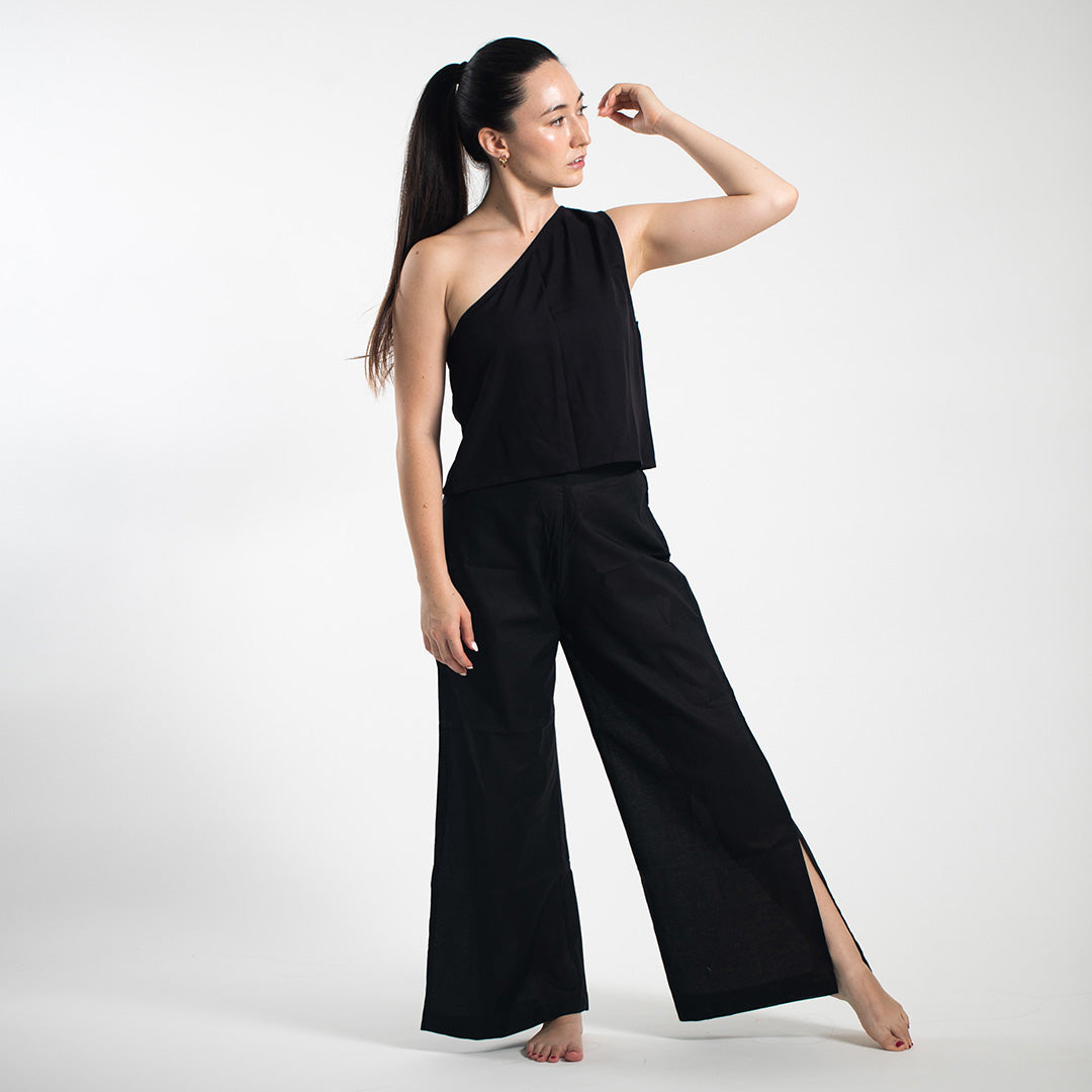 Wide pants with slit (black) 