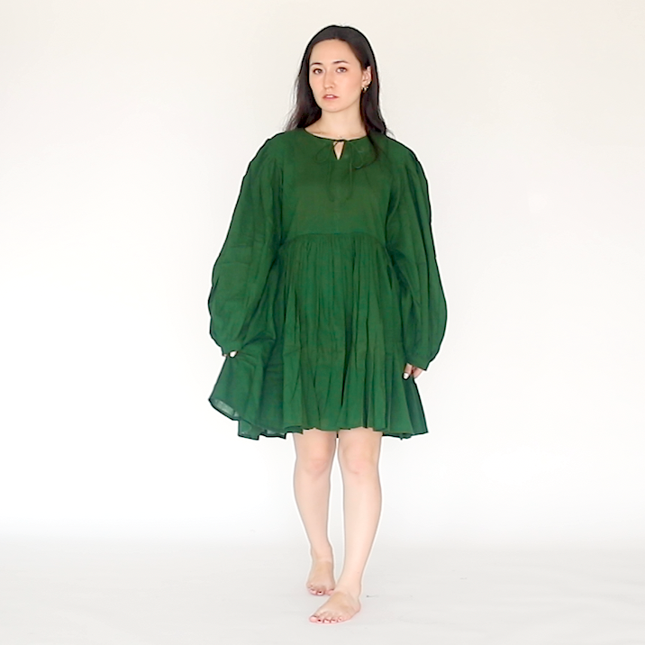 繭袖連衣裙（綠）
