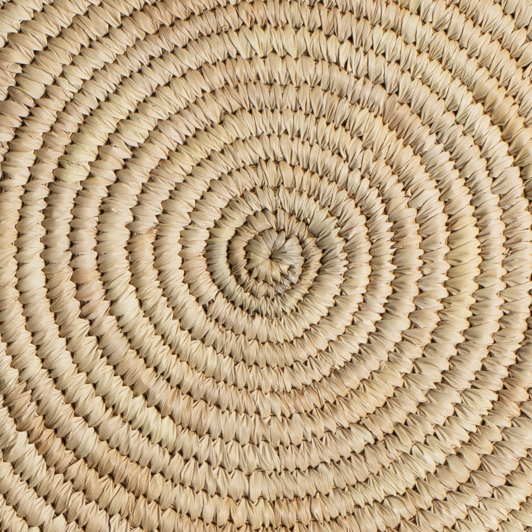 palm mat with wooden beads
